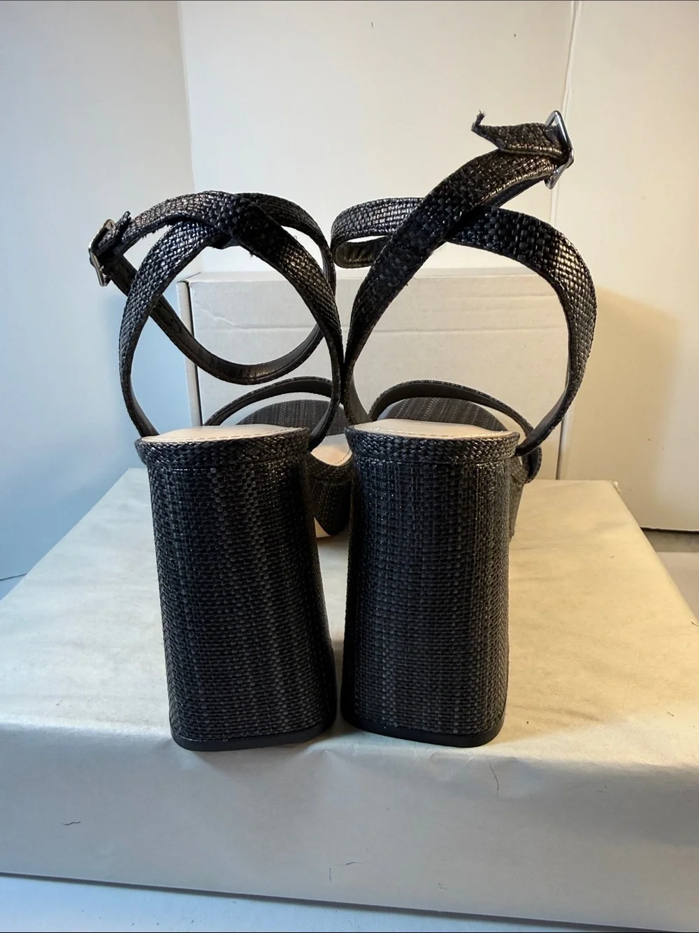 Marc Fisher Black Woven Platform Block Heel Sandals